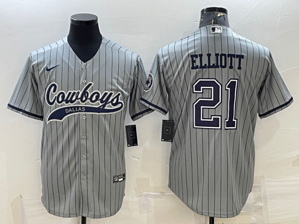 Men Dallas Cowboys #21 Ezekiel Elliott Grey With Patch Cool Base Stitched Baseball Jersey