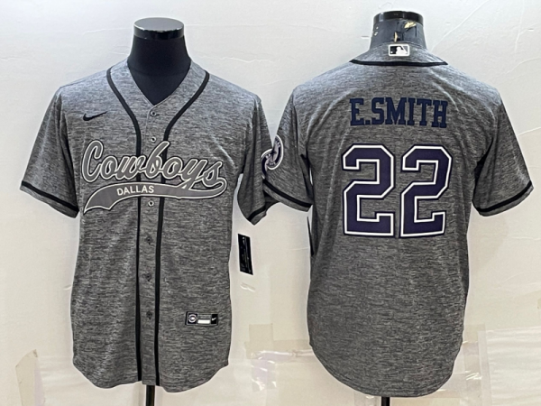 Men Dallas Cowboys #22 Emmitt Smith Grey With Patch Cool Base Stitched Baseball Jersey
