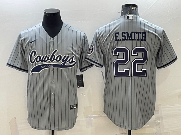 Men Dallas Cowboys #22 Emmitt Smith Grey With Patch Cool Base Stitched Baseball Jersey