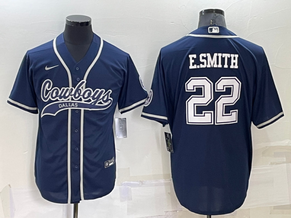 Men Dallas Cowboys #22 Emmitt Smith Navy Cool Base Stitched Baseball Jersey