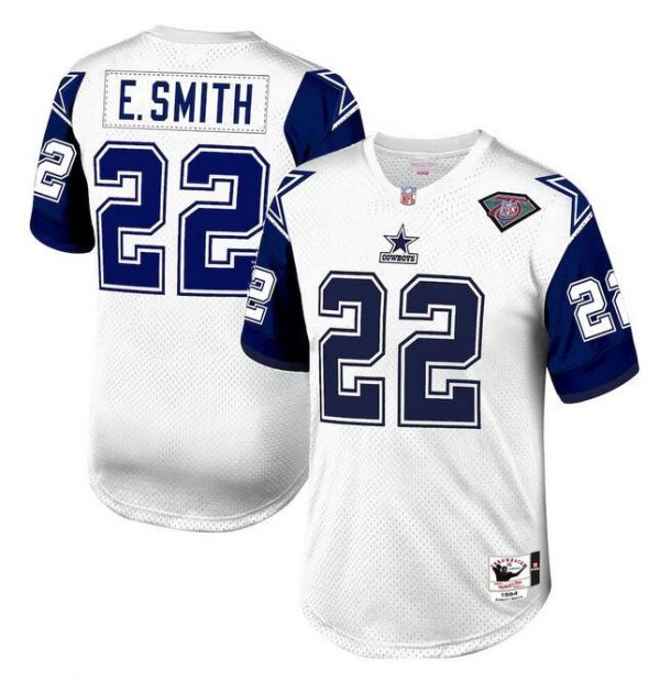 Men Dallas Cowboys #22 Emmitt Smith White 1996 Mitchell & Ness Throwback Stitched Football Jersey