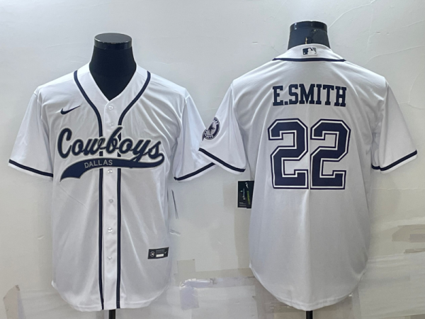 Men Dallas Cowboys #22 Emmitt Smith White Cool Base Stitched Baseball Jersey