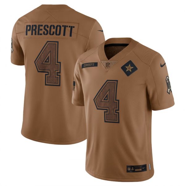 Men Dallas Cowboys #4 Dak Prescott 2023 Brown Salute To Service Limited Football Jersey