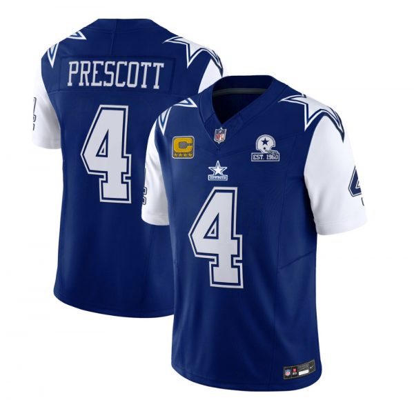 Men Dallas Cowboys #4 Dak Prescott 2023 F.U.S.E. Navy With Established In 1960 Patch And 4-Star C Patch Stitched Football Jersey