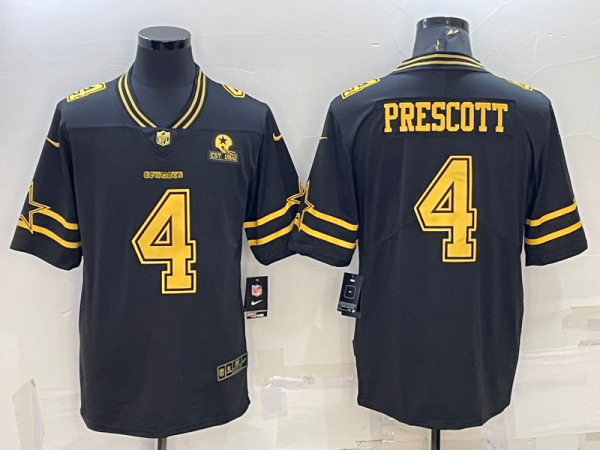 Men Dallas Cowboys #4 Dak Prescott Black Gold Edition With 1960 Patch Limited Stitched Football Jersey