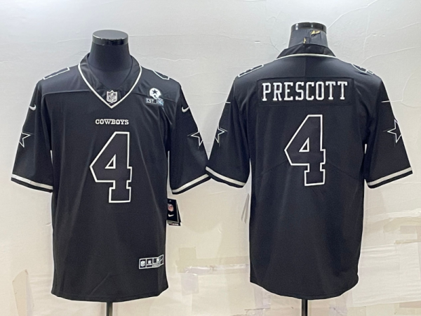 Men Dallas Cowboys #4 Dak Prescott Black With 1960 Patch Limited Stitched Football Jersey
