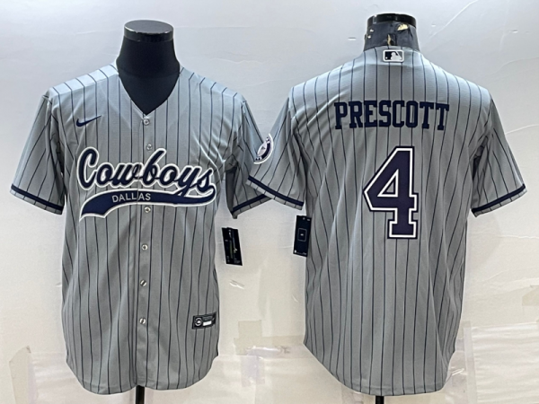 Men Dallas Cowboys #4 Dak Prescott Gray With Patch Cool Base Stitched Baseball Jersey