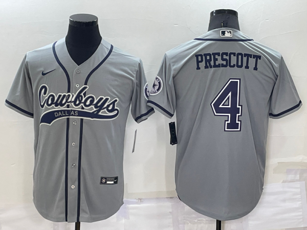 Men Dallas Cowboys #4 Dak Prescott Grey Cool Base Stitched Baseball Jersey