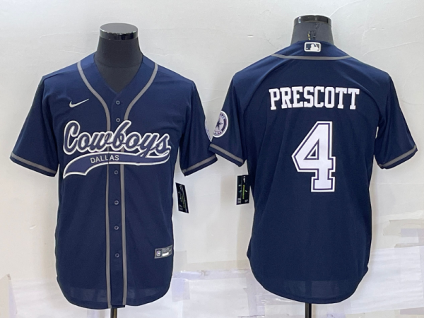 Men Dallas Cowboys #4 Dak Prescott Navy Cool Base Stitched Baseball Jersey