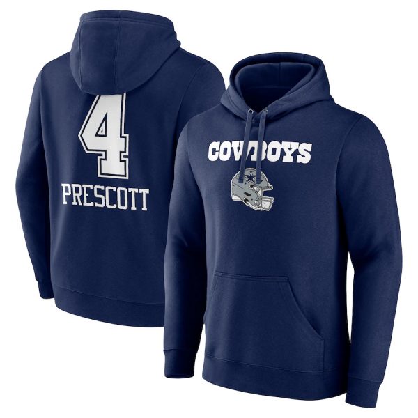 Men Dallas Cowboys #4 Dak Prescott Navy Team Wordmark Player Name & Number Pullover Hoodie