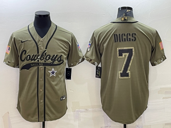 Men Dallas Cowboys #7 Trevon Diggs 2022 Olive Salute to Service Cool Base Stitched Baseball Jersey