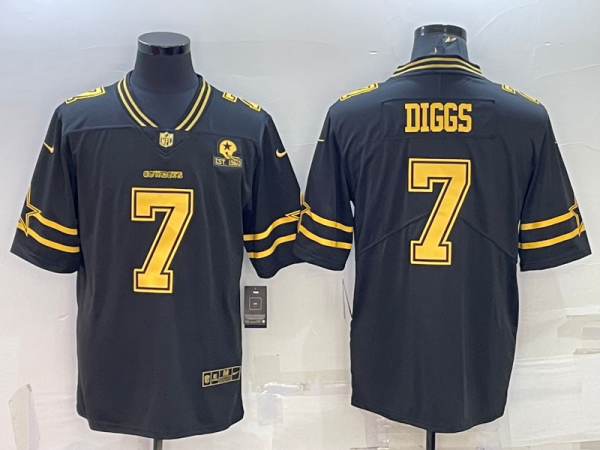 Men Dallas Cowboys #7 Trevon Diggs Black Gold Edition With 1960 Patch Limited Stitched Football Jersey