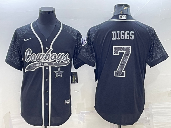 Men Dallas Cowboys #7 Trevon Diggs Black Reflective With Patch Cool Base Stitched Baseball Jersey