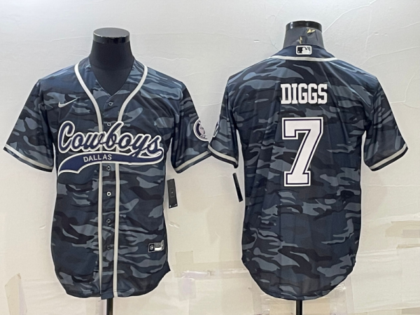 Men Dallas Cowboys #7 Trevon Diggs Grey Camo With Patch Cool Base Stitched Baseball Jersey
