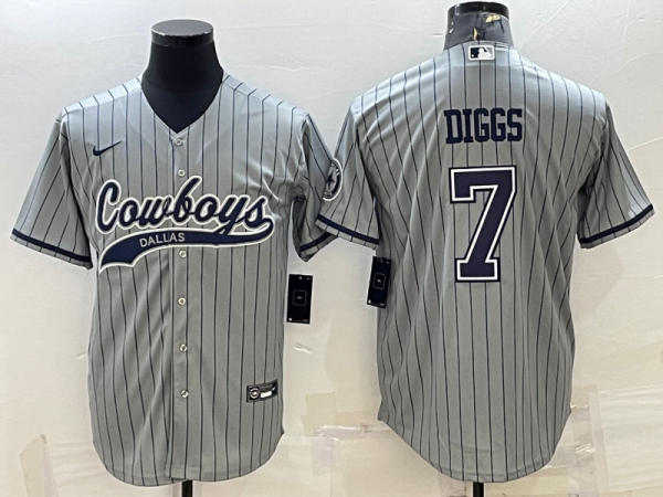 Men Dallas Cowboys #7 Trevon Diggs Grey With Patch Cool Base Stitched Baseball Jersey
