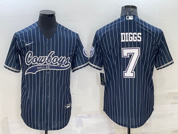 Men Dallas Cowboys #7 Trevon Diggs Navy With Patch Cool Base Stitched Baseball Jersey