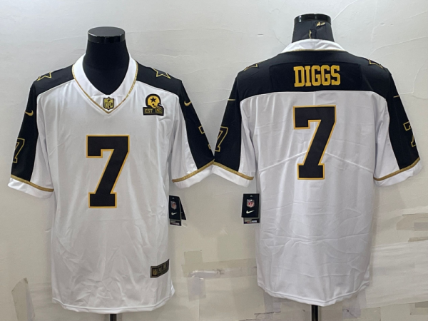 Men Dallas Cowboys #7 Trevon Diggs White Gold With 1960 Patch Thanksgiving Vapor Untouchable Limited Stitched Football Jersey