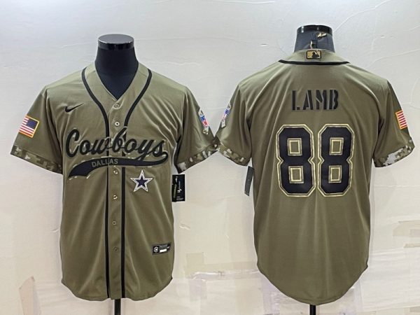 Men Dallas Cowboys #88 CeeDee Lamb 2022 Olive Salute to Service Cool Base Stitched Baseball Jersey