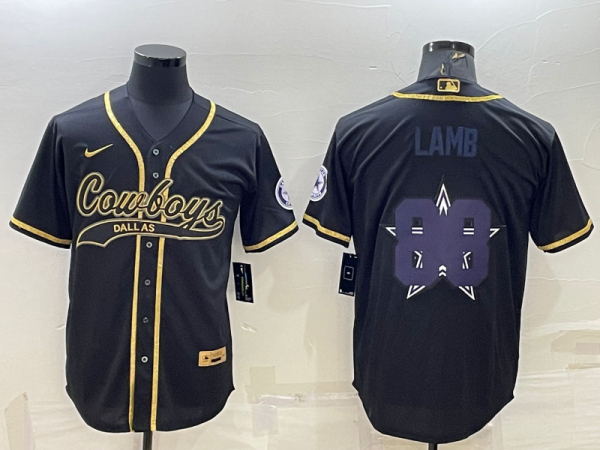 Men Dallas Cowboys #88 CeeDee Lamb Black Gold Team Big Logo With Patch Cool Base Stitched Baseball Jersey
