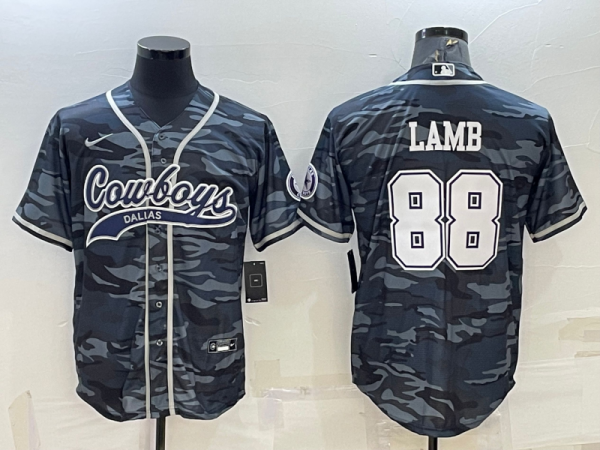 Men Dallas Cowboys #88 CeeDee Lamb Grey Camo With Patch Cool Base Stitched Baseball Jersey