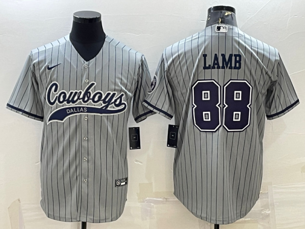 Men Dallas Cowboys #88 CeeDee Lamb Grey With Patch Cool Base Stitched Baseball Jersey