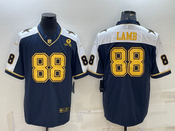 Men Dallas Cowboys #88 CeeDee Lamb Navy Gold Edition With 1960 Patch Limited Stitched Football Jersey