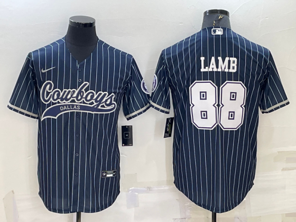 Men Dallas Cowboys #88 CeeDee Lamb Navy With Patch Cool Base Stitched Baseball Jersey