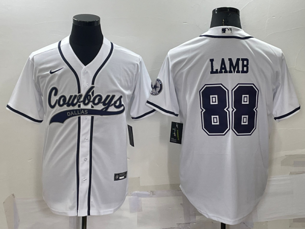 Men Dallas Cowboys #88 CeeDee Lamb White Cool Base Stitched Baseball Jersey