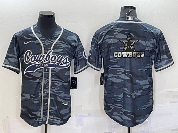 Men Dallas Cowboys Blank Grey Camo Team Big Logo With Patch Cool Base Stitched Baseball Jersey