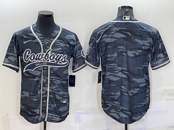 Men Dallas Cowboys Blank Grey Camo With Patch Cool Base Stitched Baseball Jersey