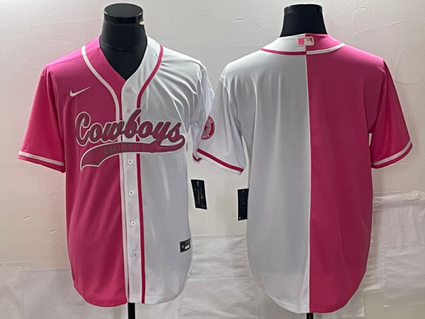 Men Dallas Cowboys Blank Pink/White Split Cool Base Stitched Baseball Jersey
