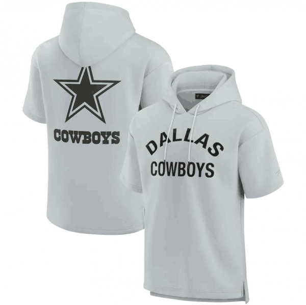 Men Dallas Cowboys Gray Super Soft Fleece Short Sleeve Hoodie