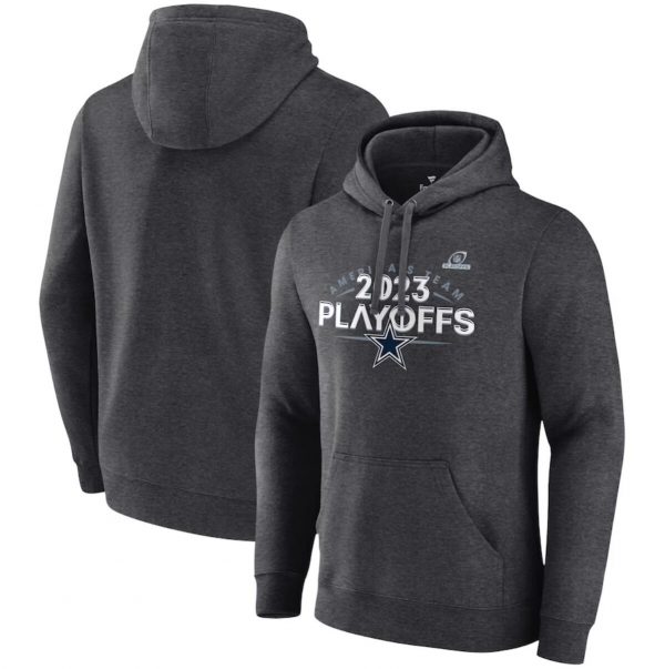 Men Dallas Cowboys Heather Charcoal 2023 Playoffs Fleece Pullover Hoodie