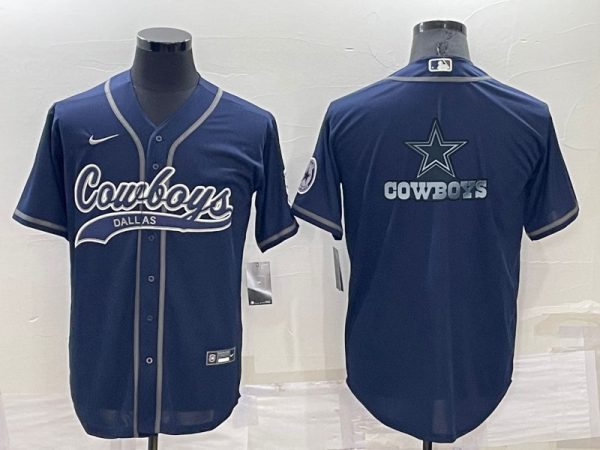 Men Dallas Cowboys Navy Team Big Logo With Patch Cool Base Stitched Baseball Jersey