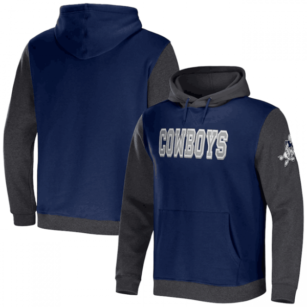 Men Dallas Cowboys x Darius Rucker Collection Navy/Charcoal Colorblock Pullover Hoodie