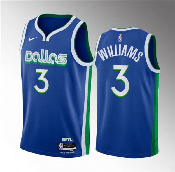 Men Dallas Mavericks #3 Grant Williams Blue City Edition Stitched Basketball Jersey