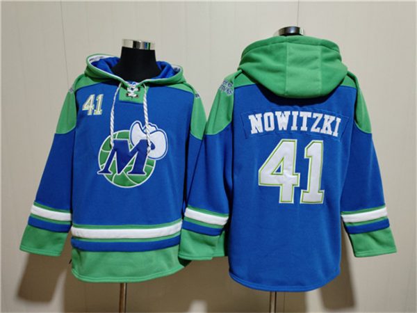 Men Dallas Mavericks #41 Dirk Nowitzki Royal Ageless Must-Have Lace-Up Pullover Hoodie
