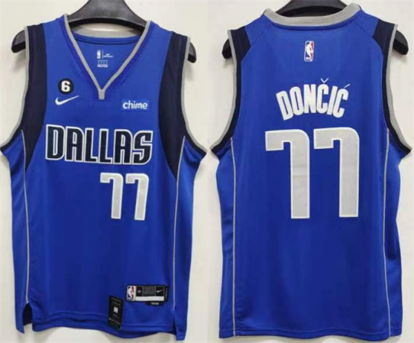 Men Dallas Mavericks #77 Luka Doncic Blue No.6 Patch Stitched Jersey
