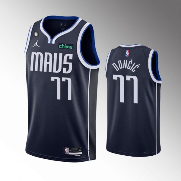 Men Dallas Mavericks #77 Luka Doncic Navy Statement Edition With NO.6 Patch Stitched Basketball Jersey