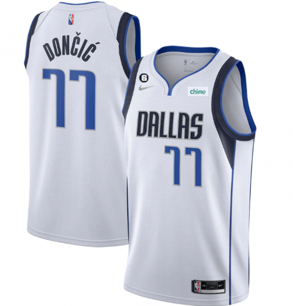 Men Dallas Mavericks #77 Luka Doncic White No.6 Patch Stitched Jersey