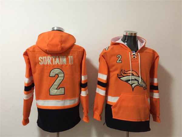 Men Denver Broncos #2 Patrick Surtain II Orange Ageless Must-Have Lace-Up Pullover Hoodie