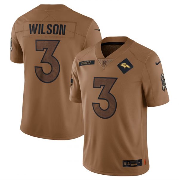 Men Denver Broncos #3 Russell Wilson 2023 Brown Salute To Service Limited Football Jersey