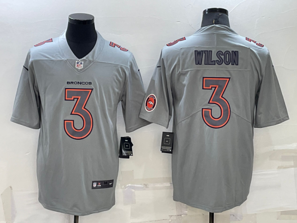Men Denver Broncos #3 Russell Wilson Grey With Patch Atmosphere Fashion Stitched Jersey
