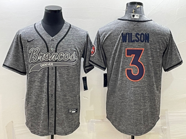 Men Denver Broncos #3 Russell Wilson Grey With Patch Cool Base Stitched Baseball Jersey
