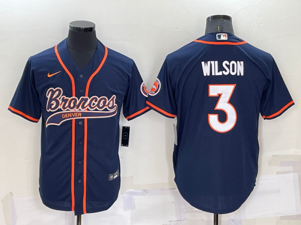 Men Denver Broncos #3 Russell Wilson Navy Cool Base Stitched Baseball Jersey