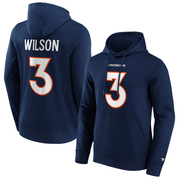 Men Denver Broncos #3 Russell Wilson Navy Hoodie