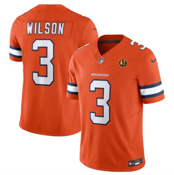 Men Denver Broncos #3 Russell Wilson Orange 2023 F.U.S.E. With John Madden Patch Vapor Limited Stitched Football Jersey