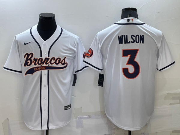 Men Denver Broncos #3 Russell Wilson White Cool Base Stitched Baseball Jersey