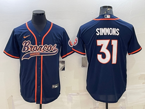 Men Denver Broncos #31 Justin Simmons Navy With Patch Cool Base Stitched Baseball Jersey