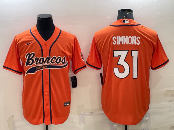 Men Denver Broncos #31 Justin Simmons Orange With Patch Cool Base Stitched Baseball Jersey